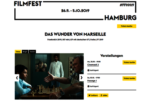 Screenshot der Buchungsseite "Das Wunder von Marseille" des Filmfests Hamburg